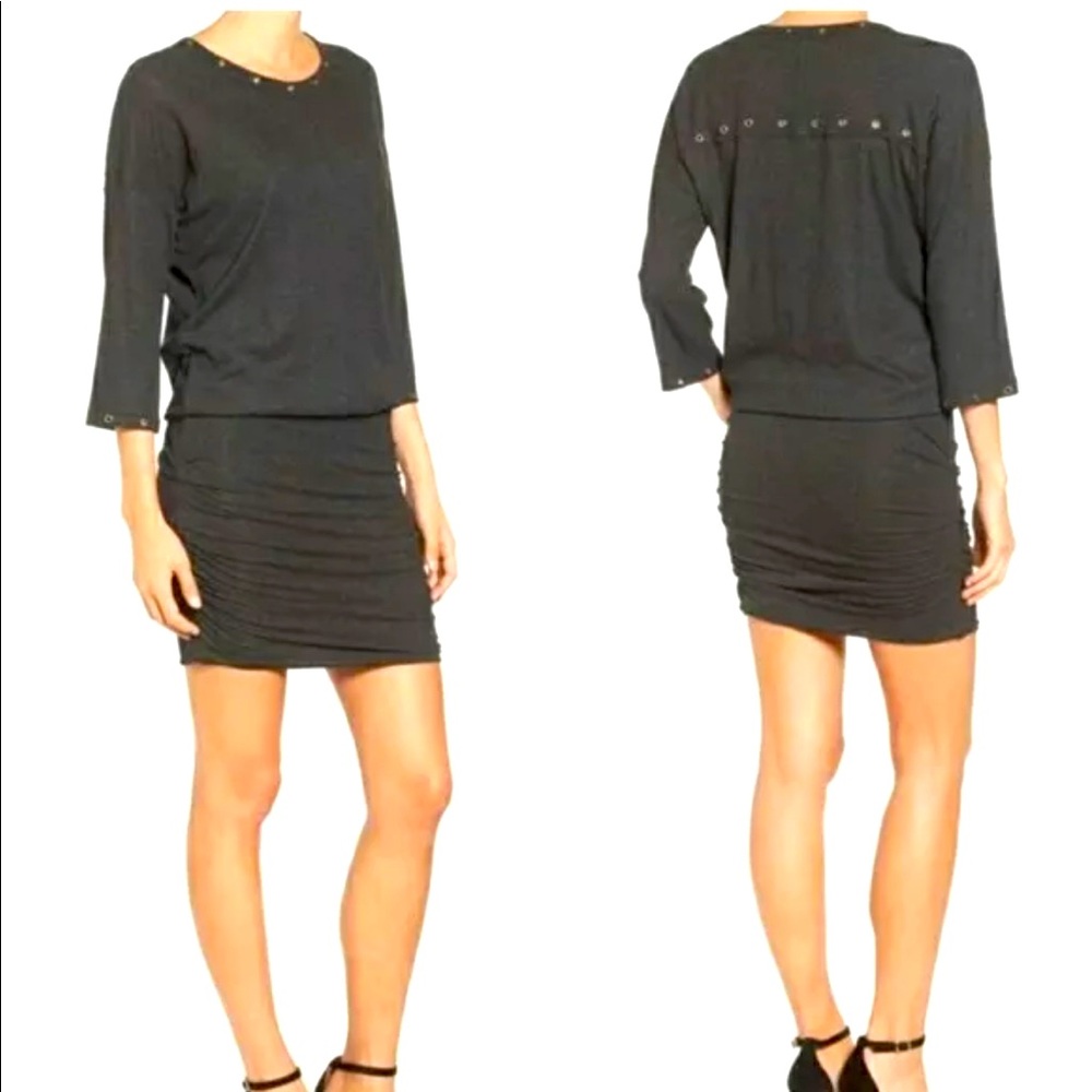 Rebecca Minkoff Ori ribbed mini dress with blouson top and body conscious skirt